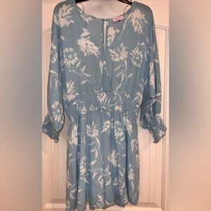 Pink Lily Light Blue Floral Romper